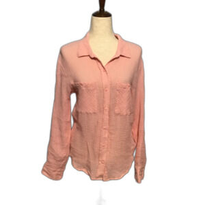 Sanctuary Pink Crinkle Button-Up Shirt L